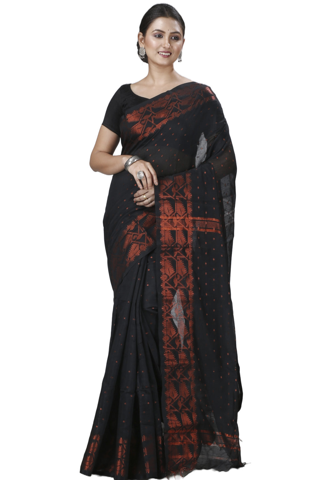 Black Blended Cotton Temo Hand Loom Saree (1264)